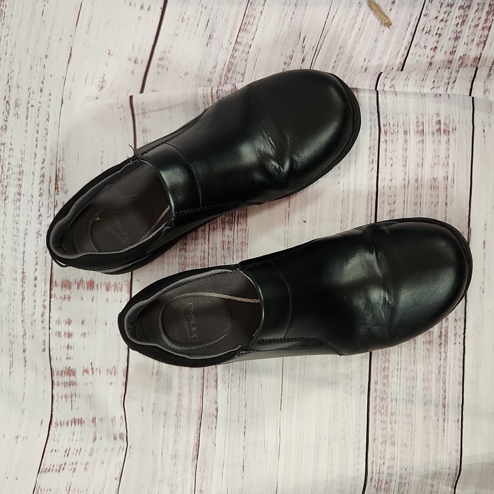 Dansko Neci black leather slip resistant slip-on shoes